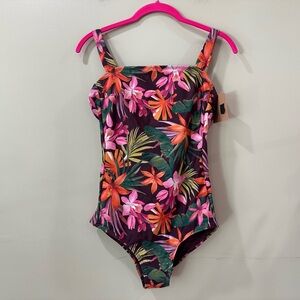 Shade & Shore NWT Women's S Multi Floral High Leg Full Coverage One Piece Swim